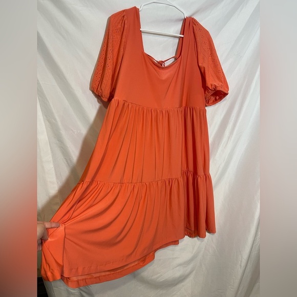 BCBG Orange Midi Dress with Eyelet Sleeves - Picture 4 of 11